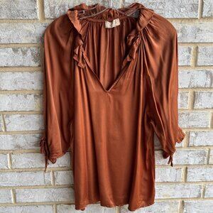 Sofia Draped Long Sleeve Tie Cuffs V-neck Blouse Women's Size L